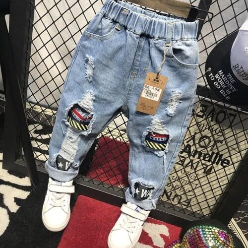 2018 new boy jeans spring autumn boys kids hole denim pants children long pant trousers clothes