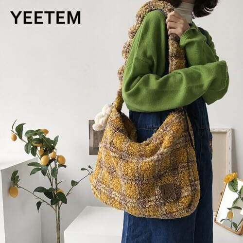 2020 New Years Plush Shoulder Bag Literary Crossbody Bag Japanese Plush Bag Warm Plush Large Capacity Shoulder Bag