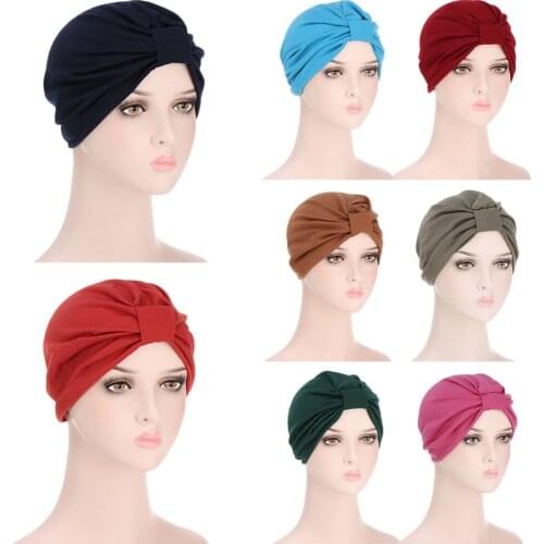 2021 New Fashion Bandanas Women Turban Muslim Hat Twist Hijab Bonnet Cap Adult Chemo hat Knot Twist Turban Headbands Muslim Cap