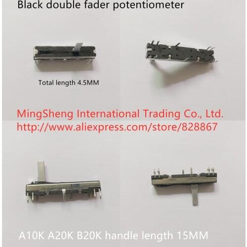 Original new 100% black 4.5MM double fader potentiometer A10K A20K B20K A50K B50K handle length 15MM (SWITCH)