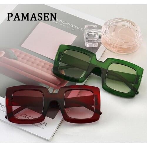 PAMASEN Big Square Frame Anti-glare Glasses for Women Luxury Sunglasses PC Material Gradient Sun glasses For Men Women UV400