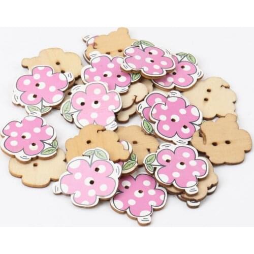 Button accessories for clothes Mix Cartoon Flower Wooden Buttons Botones Handmade Accessories Decoration 27mm 20pcs