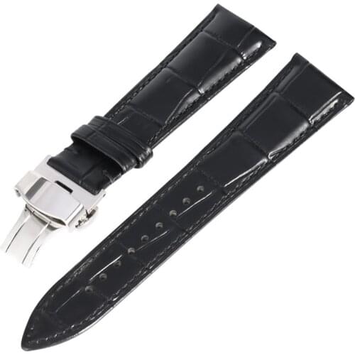 16mm 18mm 20mm 22mm Black Brown Genuine Leather Watch Strap Soft Durable WatchSpecial Stainless Steel Butterfly Buckle Watchband