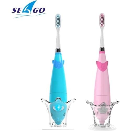SEAGO Electric Toothbrush for Children Sonic Toothbrush Kids Musical Dolphin Shape LED Light 2 Minutes Remind Teeth Brush EK7