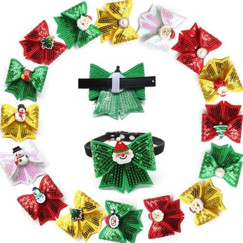 40pcs Christmas Dog Accessories Removable Dog Collars Shining Pet Dog Bow Tie Small Dog Bowites Collar Accessories Pet Supplies