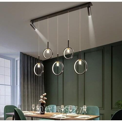 Modern restaurant chandelier lighting Nordic minimalist design black/gold strip LED dining table lamp kitchen hanging spotlight