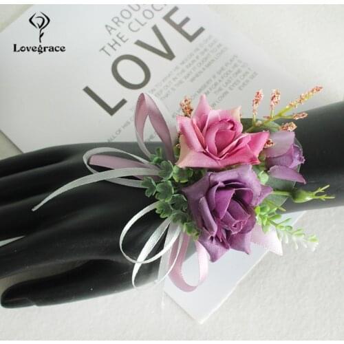 Wedding Corsages Flowers Bracelet for Bridesmaids Wrist Bracelet Groom Boutonniere Pin Marriage Wedding Witness Men Boutonnieres