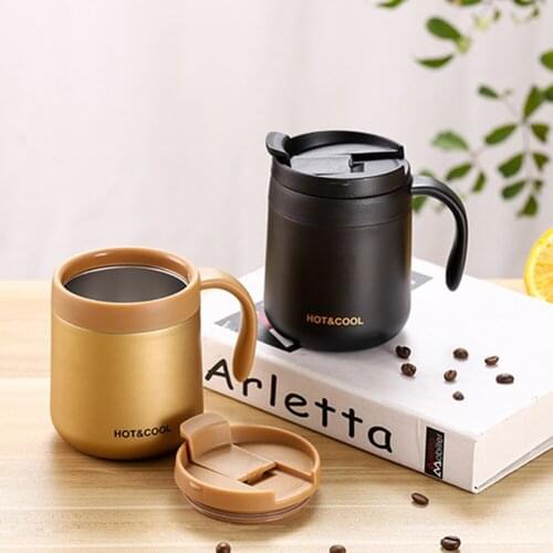 350ml 304 Stainless Steel Vacuum Flask with Handle Lid Portable Coffee Cup Hot & Cool Thermos Cup Business Style for Men Office