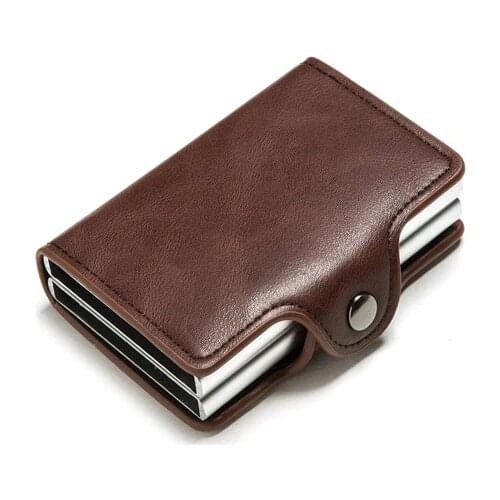 Bycobecy 2020 Smart Wallet Double Boxes Card Holder High Quality Metal Box RFID Blocking Anti-theft PU Leather Travel Money Bag