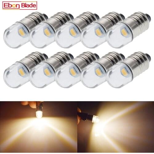 10x E10 3V 6V 12V Warm White Minature 2835 LED MES Upgrade Bulb Lamp Replacement for Torch Flashlight Headlight Motor Bicycle