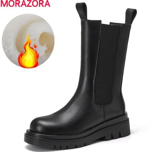 MORAZORA 2021 Large Size 33-43 Women Boots Genuine Leather Winter Ankle Boots Platform Thick Fur Warm Chunky Chelsea Boots