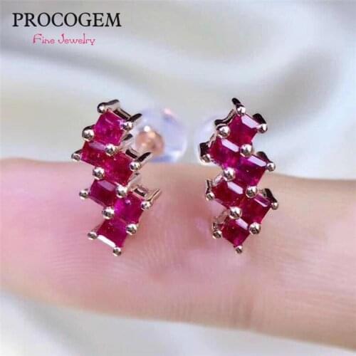 Natural Burma No heated Trendy Ruby Stud Earrings for Women Party High quality Genuine gemstone Fine jewelry S925 Silver #401