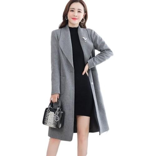 New Winter Jacket coat Plus size Women noble Casual Woolen coat Female Long Wool coats Womens clothing Overcoats Grey Black 3XL