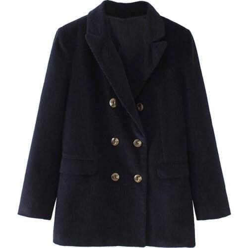 HStar 2020 winter women corduroy blazer thick Retro Double Breasted Blazer office Coats Suits Women Outerwear