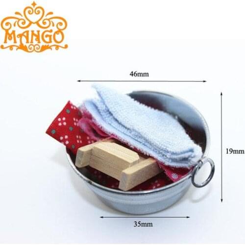 1:12 dollhouse miniature diy hut food play scene model BJD small cloth accessories mini wash tub with a washboard