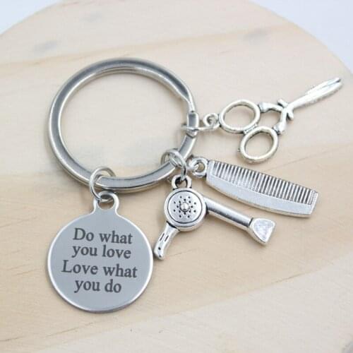 1PC New Arrival Stainless Steel Key Ring Keychains Hair Stylist Comb Scissors Keychain Keyring for men Hair Dresser Gift Jewelry