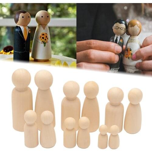 10pcs Natural Unfinished Wooden Peg Doll 55mm-35mm Wooden Blank Peg Dolls Girl Boy DIY Unfinished Doll Maple Christmas Gift