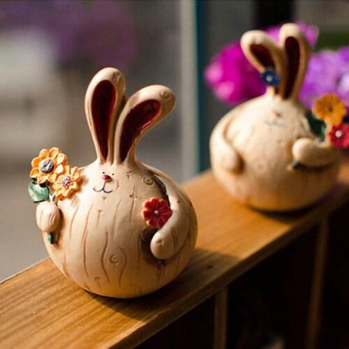 2pcs/lot nature resin fat rabbit lovers Figurines handicraft Living Room Office Desktop Decoration resina casa Home Decor