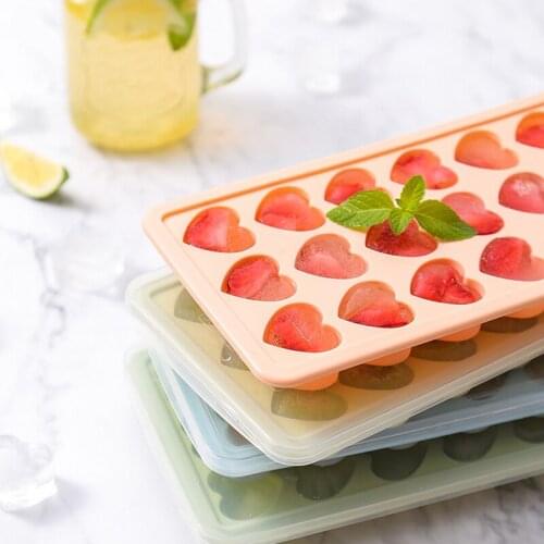 3D Heart Shaped Silicone Ice Cubes Mold with 21 Cubes Mould with Removable Lid Flexible for Whiskey and Cocktails XH8Z