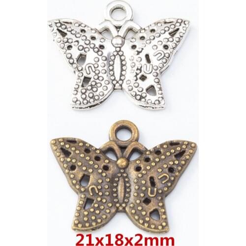 45 pieces of retro metal zinc alloy butterfly Pendant for DIY handmade jewelry necklace making 8172