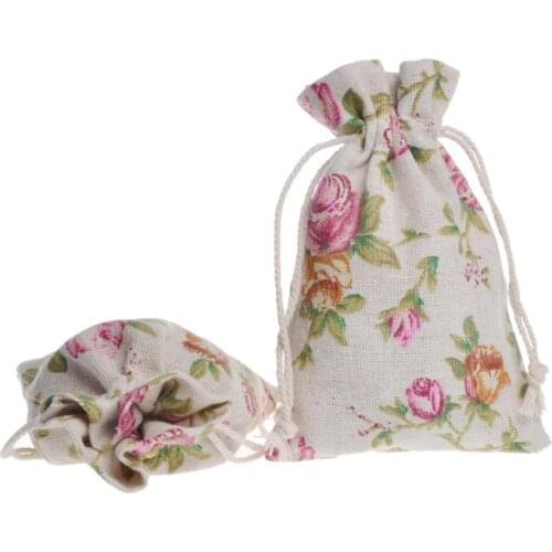 50 pcs/lot Natural Rose Jute Drawstring Favor Bag Burlap bag Linen Favor Bag For Wedding Party Favor Free Shipping