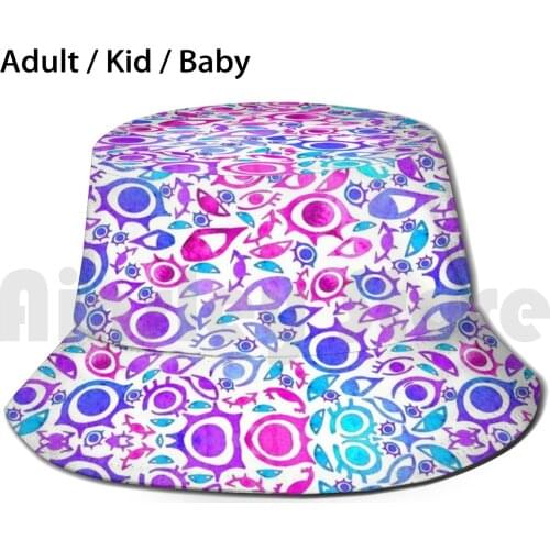 Watercolor Psychedelia - Realize ( Tribal ) Aquaberry On White Bucket Hat Adult kid baby Beach Sun Hats Ink Pattern Pop Art