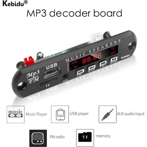 Kebidu Car 6V 9V 12V MP3 Decoder Board USB AUX 3.5 mm TF FM Radio Audio Module MP3 Player Remote Control For Car Music Speaker