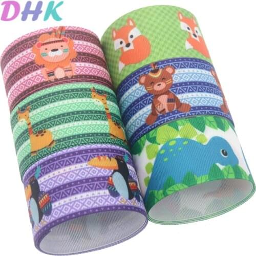 DHK 1.5'' 5yards fox dinosaur animal Printed Grosgrain Ribbon Accessory bows Headwear Decoration DIY Wholesale 38mm E1864
