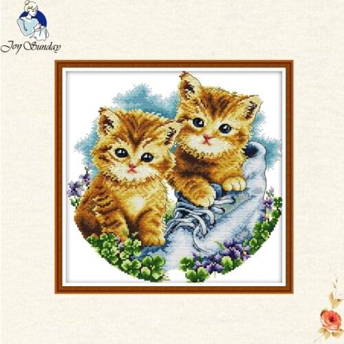 Joy Sunday Cuddling cute cats Cross Stitch For Embroidery animal 14CT 11CT DIY Cross-stitch Kits Embroidery Needlework