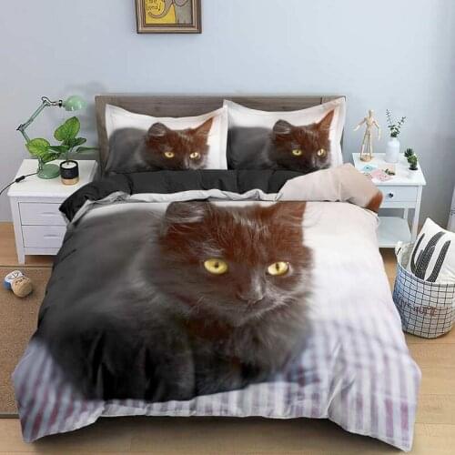 Black Cat Bedding Set Printed 2/3 Pcs Duvet Cover & Pillowcase with Zipper Closure Single Double Full Queen King Size