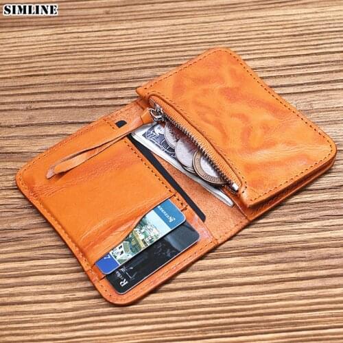 2021 Genuine Leather Wallet Women Men Vintage Handmade Short Small Bifold Mini Slim Purse Card Holder With Zipper Coin Pocket