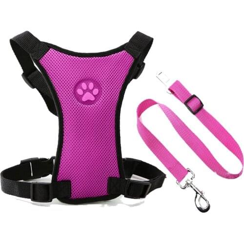 M Size Dog Safety Vest Harness, Pet Car Harness Dog Safety Seatbelt Breathable Mesh Fabric Vest with Adjustable Strap for Travel