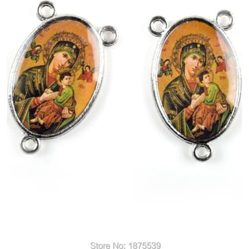Our Lady of Perpetual Help Rosary Center Gold and Rhodium Imitation Plated Medals