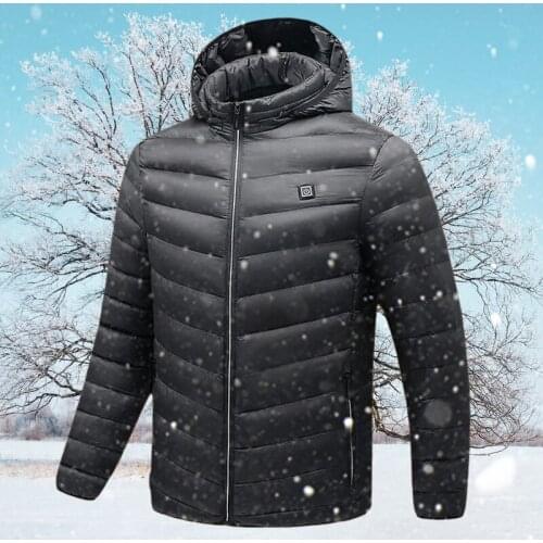 2021 Mens Hooded Heated Parkas Jackets USB Heating Coats Winter Warm Thick Coat Outdoor Windproof Parka Outwear Men Clothing
