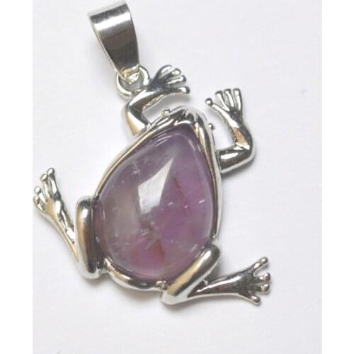 Natural Purple Crystal Stone Bead GEM Pendant Frog Animal Jewelry Fashion S3084