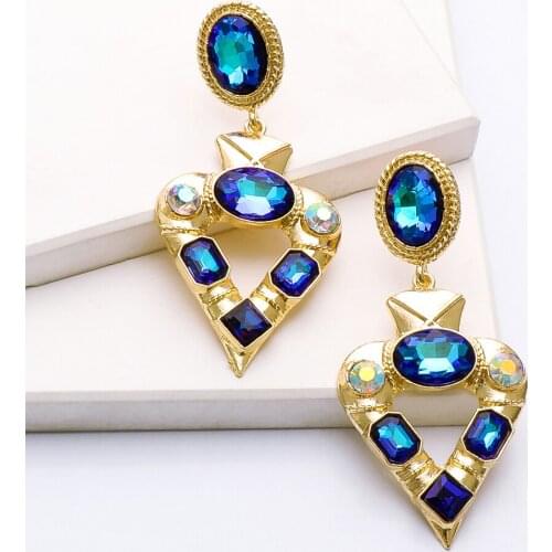 New Colorful Crystal Heart Drop Dangle Earrings Rhinestone Metal Hollow Out Luxury Ear Ring for Women Jewelry Accessories