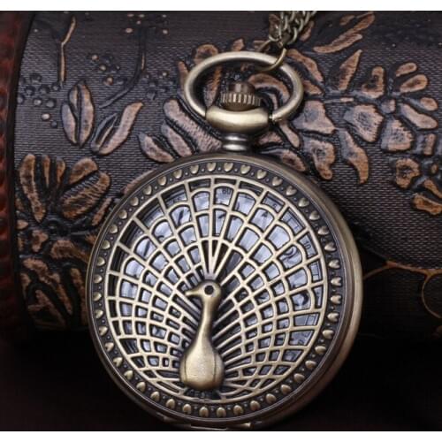 New pocket watch peacock open tail Necklace Vintage old fashion woman watches Retro Jewelry