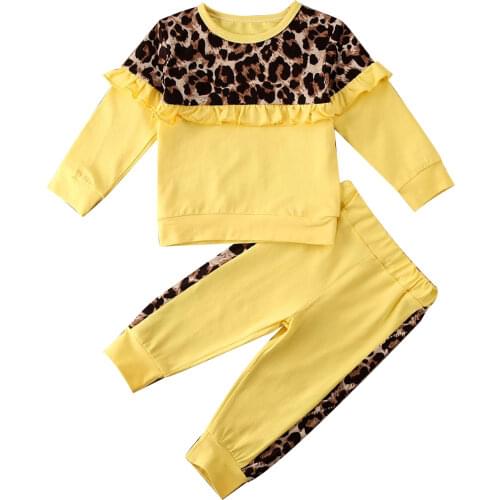 Girl Clothes 2Pcs Outfits Spring Clothing Sets for Baby Toddler Cotton Leopard Print Tops + Pants Set Sport Running Wear
