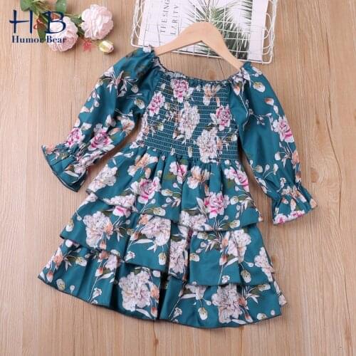 Humor Bear Girl Dress New Autumn Spring Long Sleeve Doll Collar Floarl Printed Princess Dresses Toddler Kids Clothes