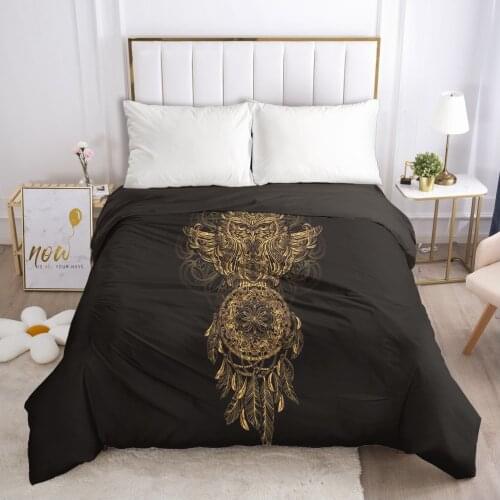 Custom Duvet Cover with Zipper Comforter/Quilt/Blanket Case Queen/King 220x240 200x200 245x210 3D Bedding Black Golden owl