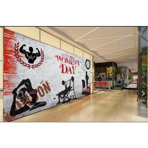 Custom Gym murals wallpapers 3d mural wallpaper for walls 3 d Nostalgic retro sports fitness club image wall tooling background