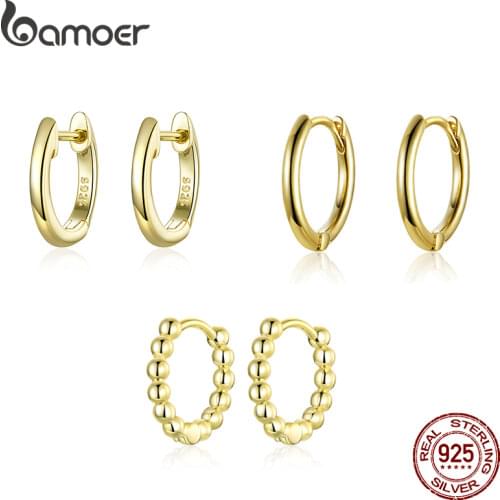 BAMOER Tiny Hoop Earrings for Women Gold Color 925 Sterling Silver Small Ear Hoops Female Jewelry Fashion Bijoux Brincos SCE808