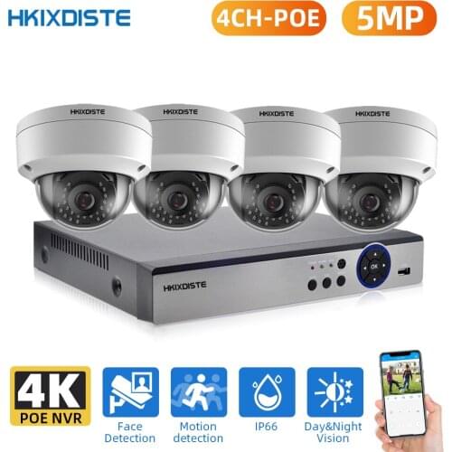 4CH 4K POE Motion Detection NVR 5MP POE CCTV System H.265 AI Face Camera Outdoor IR CCTV Surveillance Home Security Video Set