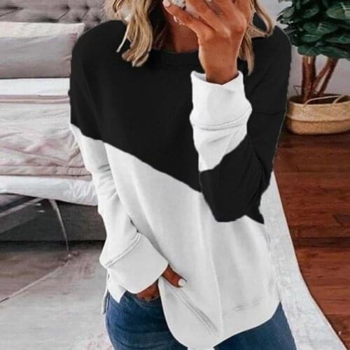 Loose Lady T-Shirt Long Sleeve Pullover Top Patchwork Skin-friendly O Neck Blouse Daily Wear Women Accessory Streetwear