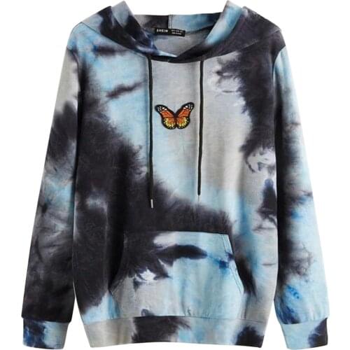 Harajuku Sweatshirts Casual Tie-dye Butterfly Print Hoodies Long Sleeve Y2k Hombre Hoodie Tunic Hooded Sweatshirts Худи Аниме