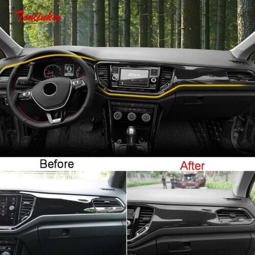 Tonlinker Interior Above Dashboard Edge Cover Stickers for Volkswagen T-ROC 2018-20 Car Styling 3 Pcs ABS Carbon Cover stickers