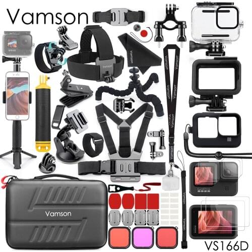 Vamson for Go pro9 Upgrade Accessories Package of 3 Models Buoyancy Bar Waterproof Housing Case Steel Film for GoPro Hero9 VS184