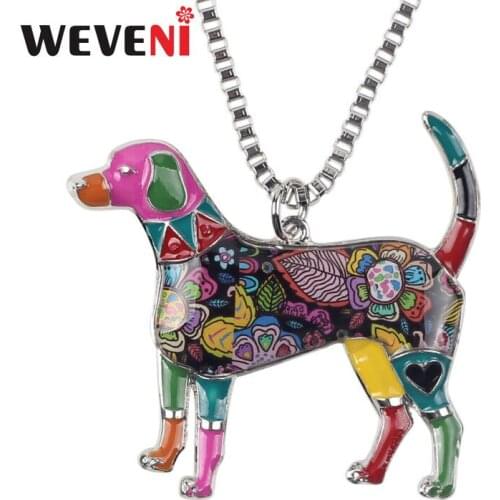 WEVENI Enamel Alloy Beagle Dog Necklace Pendant Collar Chain Choker Fashion Animal Jewelry For Women Girls Accessories Drop Ship
