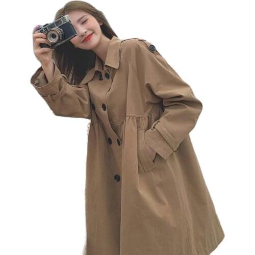 Women A Font Windbreaker Mid-Length Jacket2021 Female Spring Autumn New Casual Coat French Double-breasted Korean Loose CoatA199