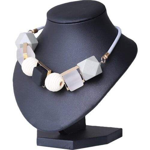 Women Necklaces & Pendants Wood Beads Geometric Necklace For Women Jewelry Statement Colored Wood Rope Chain Birthday